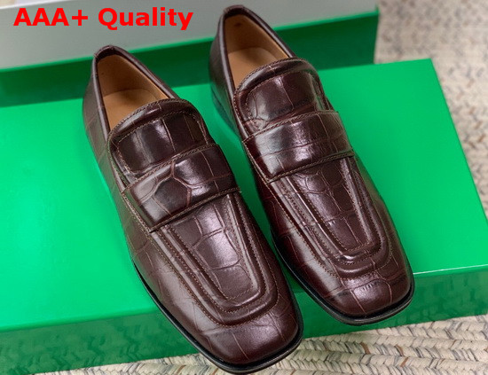 Bottega Veneta Crocodile Print Calf Leather Loafers in Brown Replica