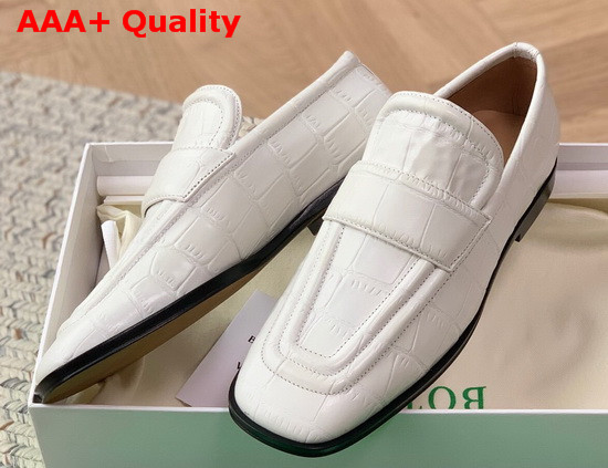 Bottega Veneta Crocodile Print Calf Leather Loafers in White Replica