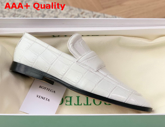 Bottega Veneta Crocodile Print Calf Leather Loafers in White Replica