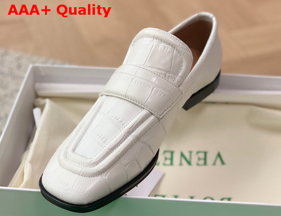 Bottega Veneta Crocodile Print Calf Leather Loafers in White Replica