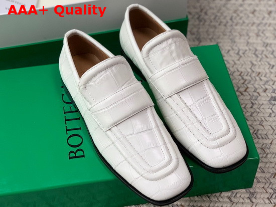 Bottega Veneta Crocodile Print Calf Leather Loafers in White Replica