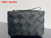 Bottega Veneta Diago Large Pouch in Black Grained Intreccio Leather Replica