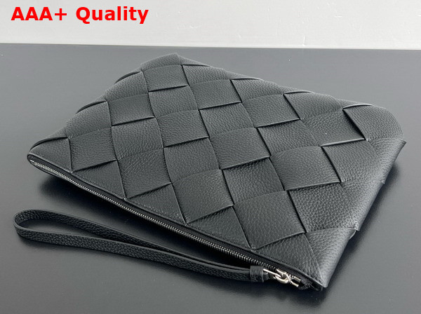 Bottega Veneta Diago Large Pouch in Black Grained Intreccio Leather Replica