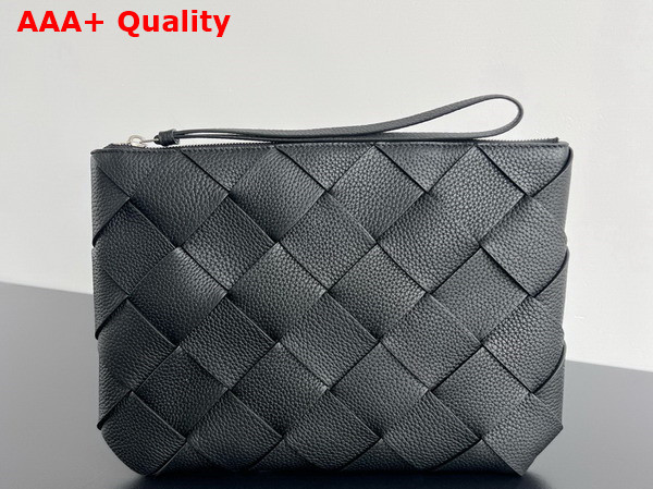 Bottega Veneta Diago Large Pouch in Black Grained Intreccio Leather Replica