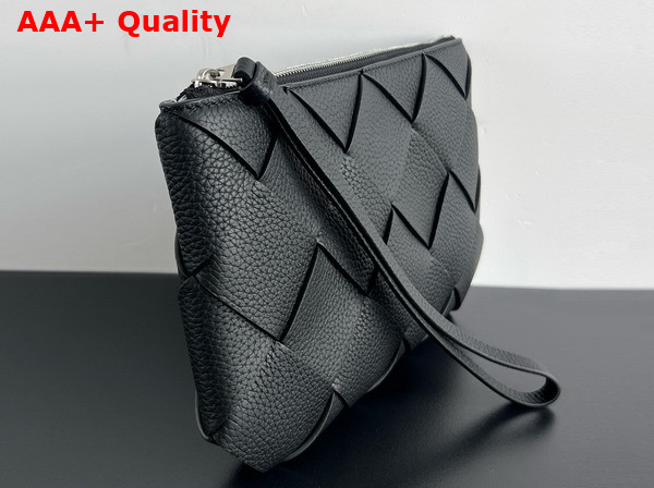 Bottega Veneta Diago Medium Pouch in Black Grained Intreccio Leather Replica