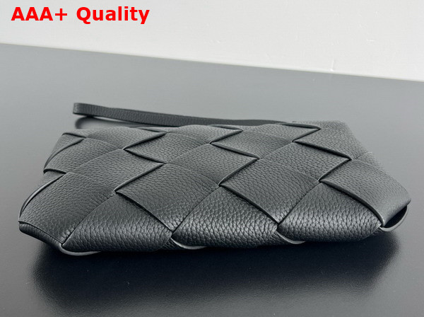 Bottega Veneta Diago Medium Pouch in Black Grained Intreccio Leather Replica