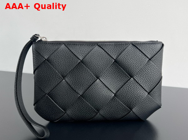 Bottega Veneta Diago Medium Pouch in Black Grained Intreccio Leather Replica