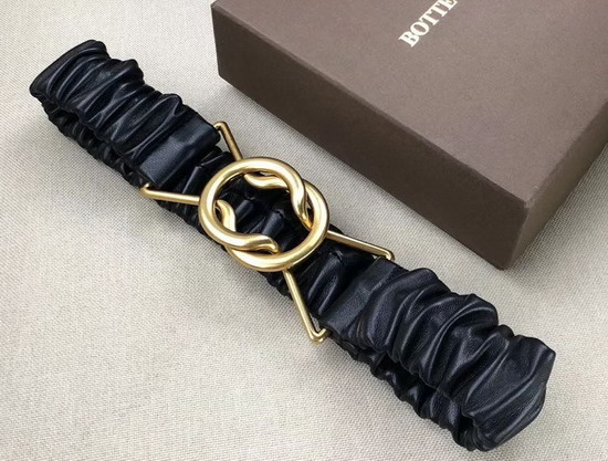 Bottega Veneta Elasticated Leather Belt with a Savoy Knot Buckle Black Nappa Leather