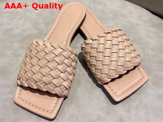 Bottega Veneta Flat Slides in Woven Leather with a Squared Toe Nude Replica