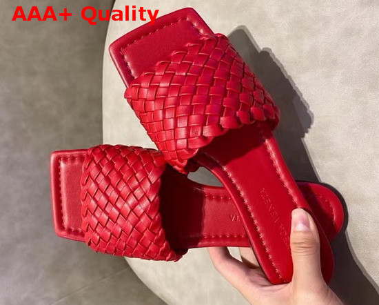 Bottega Veneta Flat Slides in Woven Leather with a Squared Toe Red Replica