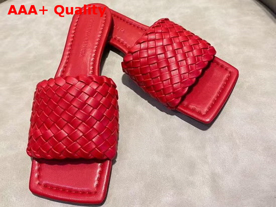 Bottega Veneta Flat Slides in Woven Leather with a Squared Toe Red Replica