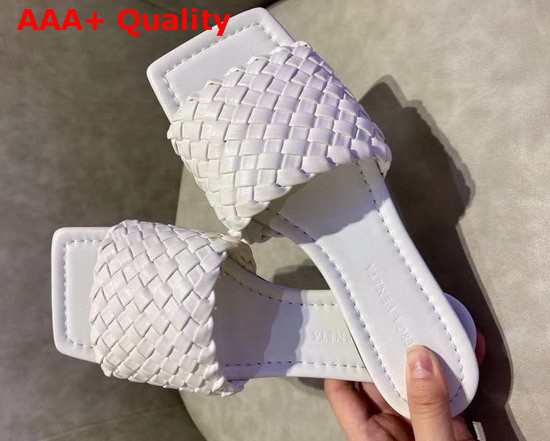 Bottega Veneta Flat Slides in Woven Leather with a Squared Toe White Replica