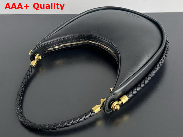 Bottega Veneta Hula Hoop Shoulder Bag in Black Smooth Leather with Double Coaxial Strap Replica