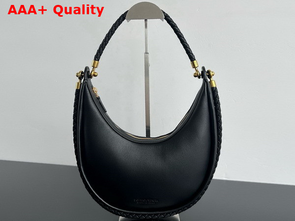 Bottega Veneta Hula Hoop Shoulder Bag in Black Smooth Leather with Double Coaxial Strap Replica