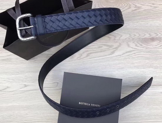 Bottega Veneta Intrecciato Belt 40mm Navy Blue Calfskin