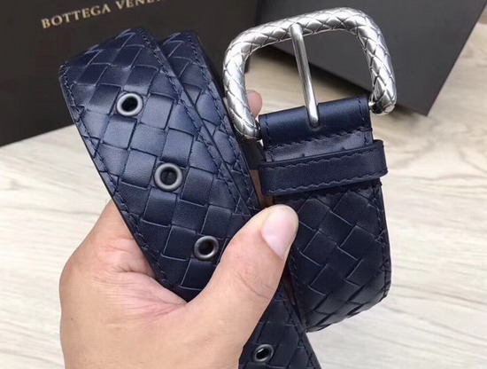 Bottega Veneta Intrecciato Belt 40mm Navy Blue Calfskin