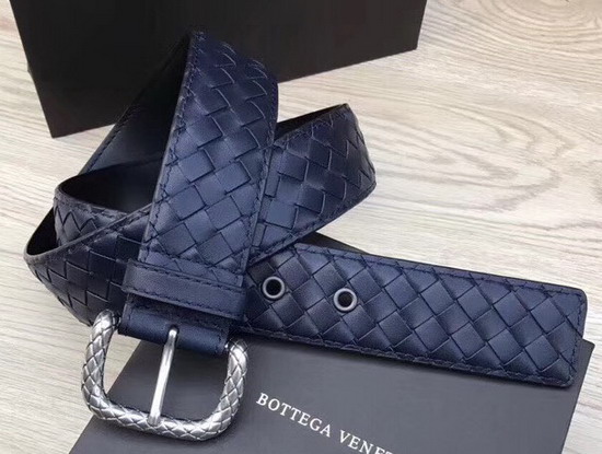 Bottega Veneta Intrecciato Belt 40mm Navy Blue Calfskin