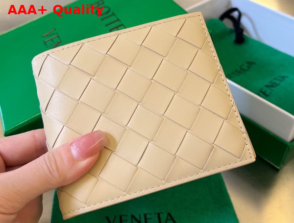 Bottega Veneta Intrecciato Bi Fold Wallet in Beige Calfskin Replica