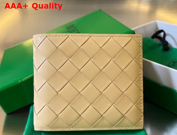 Bottega Veneta Intrecciato Bi Fold Wallet in Beige Calfskin Replica