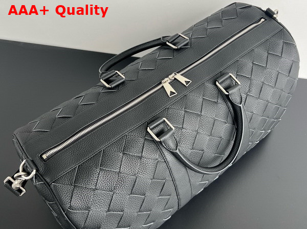 Bottega Veneta Intrecciato Cabin Duffle Bag in Black Intrecciato Grained Leather Replica