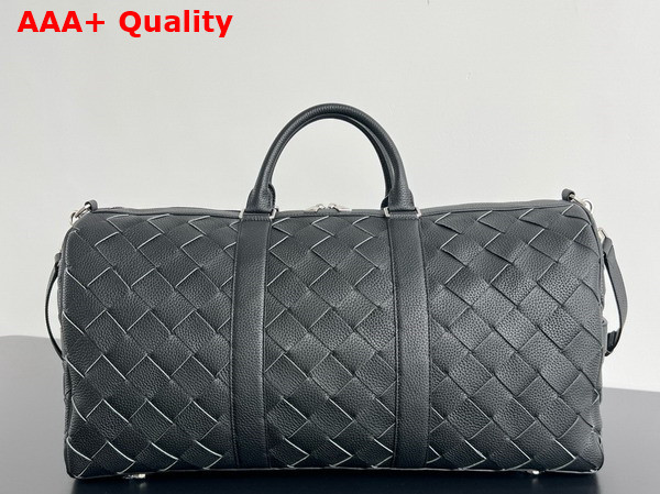 Bottega Veneta Intrecciato Cabin Duffle Bag in Black Intrecciato Grained Leather Replica