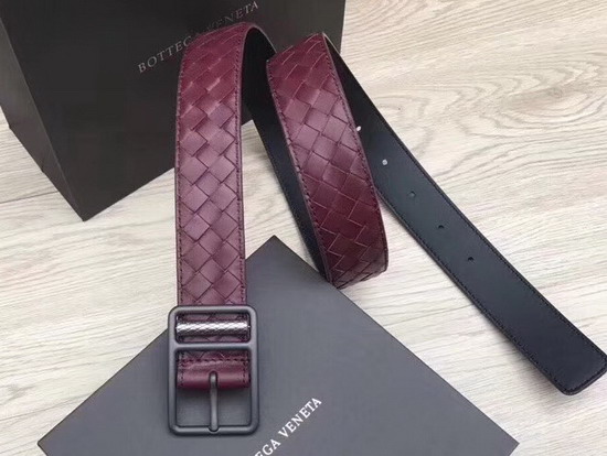 Bottega Veneta Intrecciato Calf Belt in Burgundy