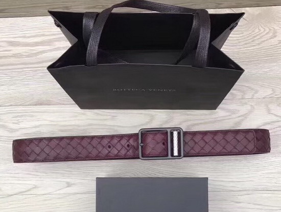 Bottega Veneta Intrecciato Calf Belt in Burgundy