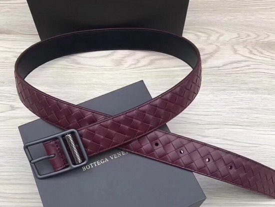 Bottega Veneta Intrecciato Calf Belt in Burgundy