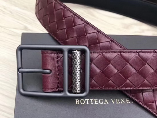 Bottega Veneta Intrecciato Calf Belt in Burgundy