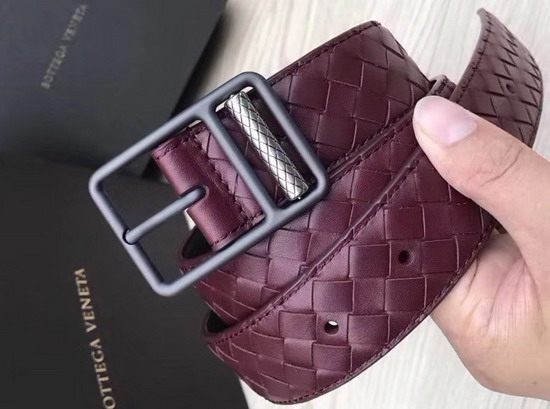 Bottega Veneta Intrecciato Calf Belt in Burgundy