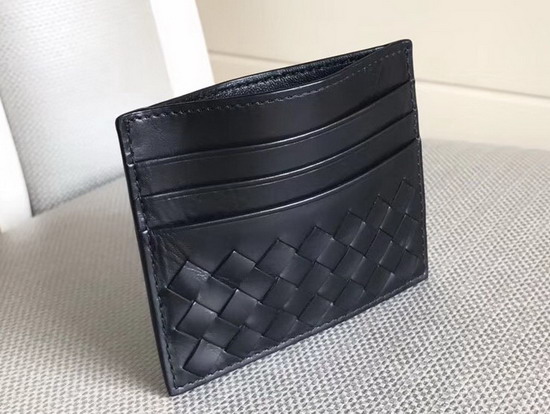 Bottega Veneta Intrecciato Card Case in Black Calf Leather