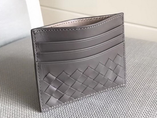 Bottega Veneta Intrecciato Card Case in Grey Calf Leather