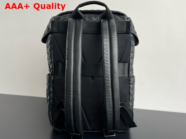 Bottega Veneta Intrecciato Flap Backpack in Black Leather Replica