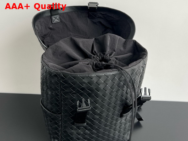 Bottega Veneta Intrecciato Flap Backpack in Black Leather Replica