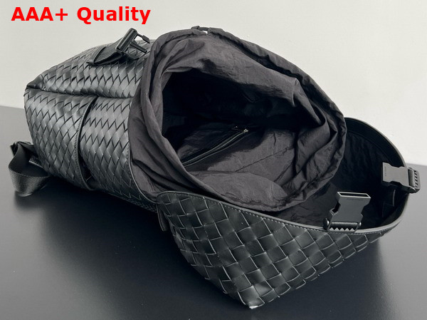 Bottega Veneta Intrecciato Flap Backpack in Black Leather Replica