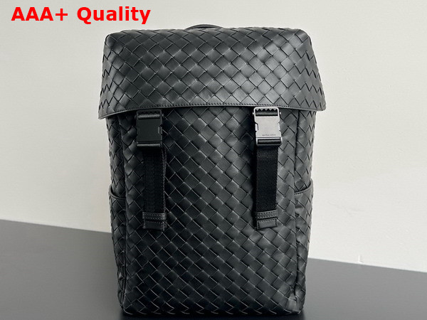 Bottega Veneta Intrecciato Flap Backpack in Black Leather Replica