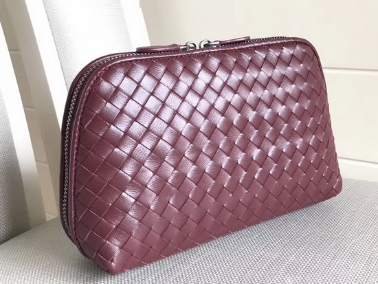 Bottega Veneta Intrecciato Nappa Cosmetic Case in Dark Red