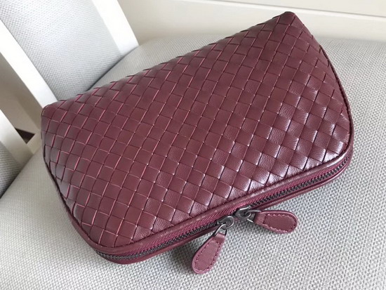 Bottega Veneta Intrecciato Nappa Cosmetic Case in Dark Red