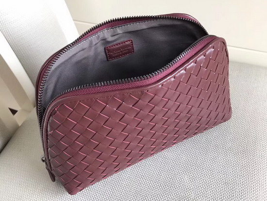 Bottega Veneta Intrecciato Nappa Cosmetic Case in Dark Red