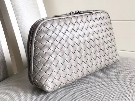 Bottega Veneta Intrecciato Nappa Cosmetic Case in Light Grey