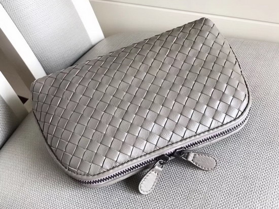 Bottega Veneta Intrecciato Nappa Cosmetic Case in Light Grey