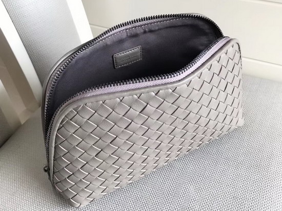 Bottega Veneta Intrecciato Nappa Cosmetic Case in Light Grey