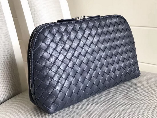 Bottega Veneta Intrecciato Nappa Cosmetic Case in Navy Blue