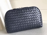 Bottega Veneta Intrecciato Nappa Cosmetic Case in Navy Blue