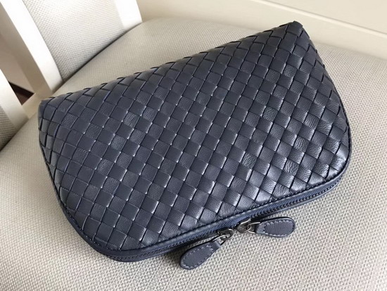 Bottega Veneta Intrecciato Nappa Cosmetic Case in Navy Blue