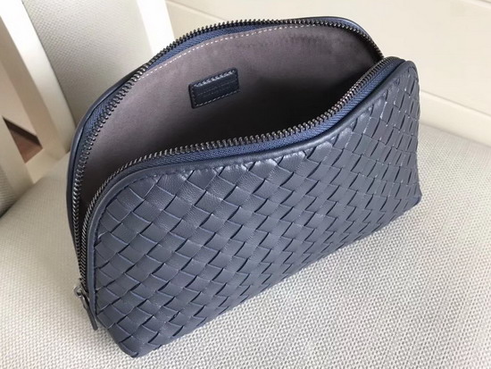 Bottega Veneta Intrecciato Nappa Cosmetic Case in Navy Blue