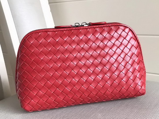 Bottega Veneta Intrecciato Nappa Cosmetic Case in Red