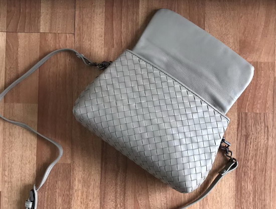 Bottega Veneta Intrecciato Nappa Messenger Bag in Light Grey