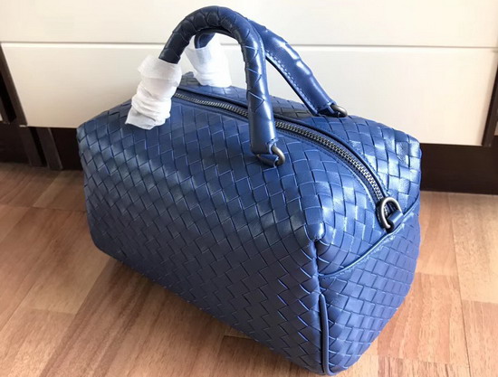 Bottega Veneta Intrecciato Nappa Top Handle Bag Blue Boston Bag