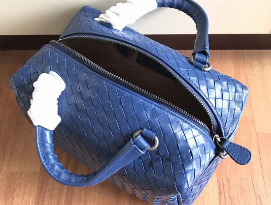 Bottega Veneta Intrecciato Nappa Top Handle Bag Blue Boston Bag